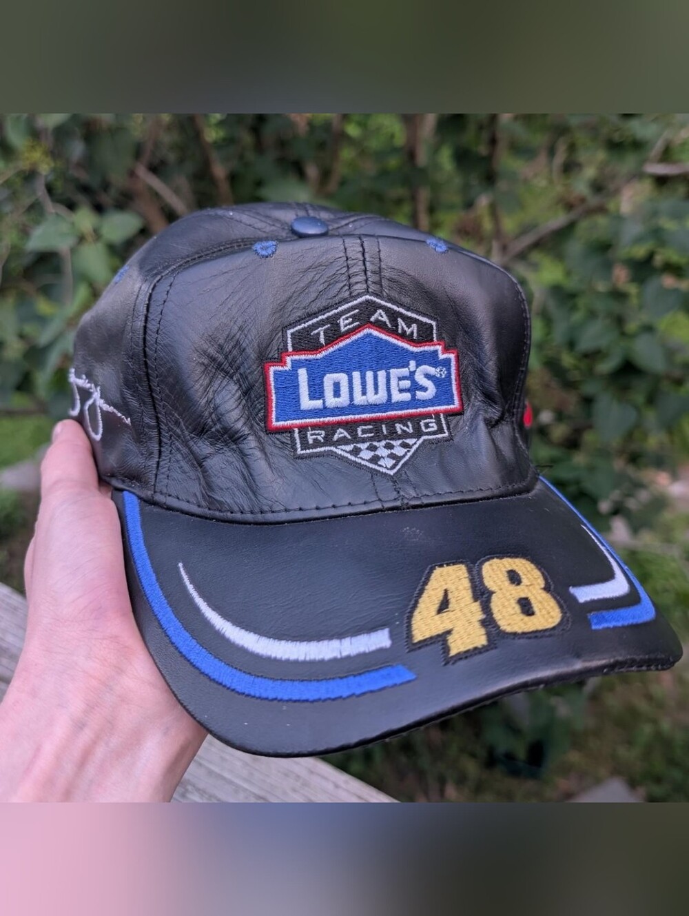 Vintage 90's Chase Authentics Nascar Lowe's Racing Leather Hat Cap